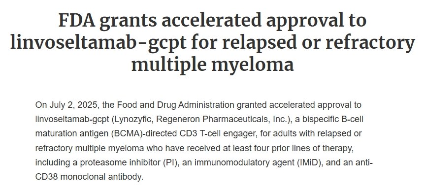 多发性骨髓瘤新药linvoseltamab获FDA加速批准上市